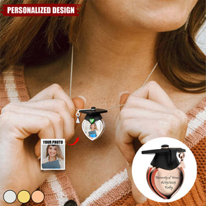 Personalized Dainty Grad Cap Zircon Heart Birthstone Necklace-Graduation Gift