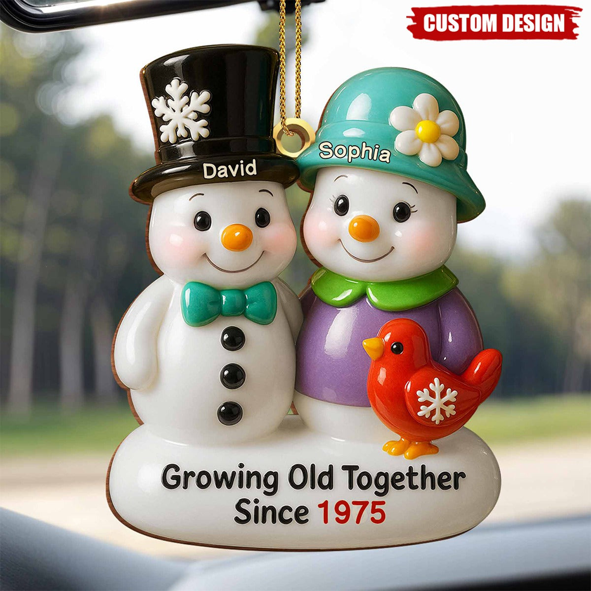 Personalized Growing Old Together Snowman Couple Ornament