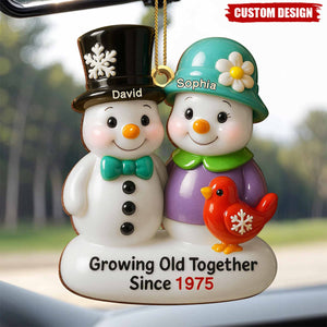 Personalized Growing Old Together Snowman Couple Ornament