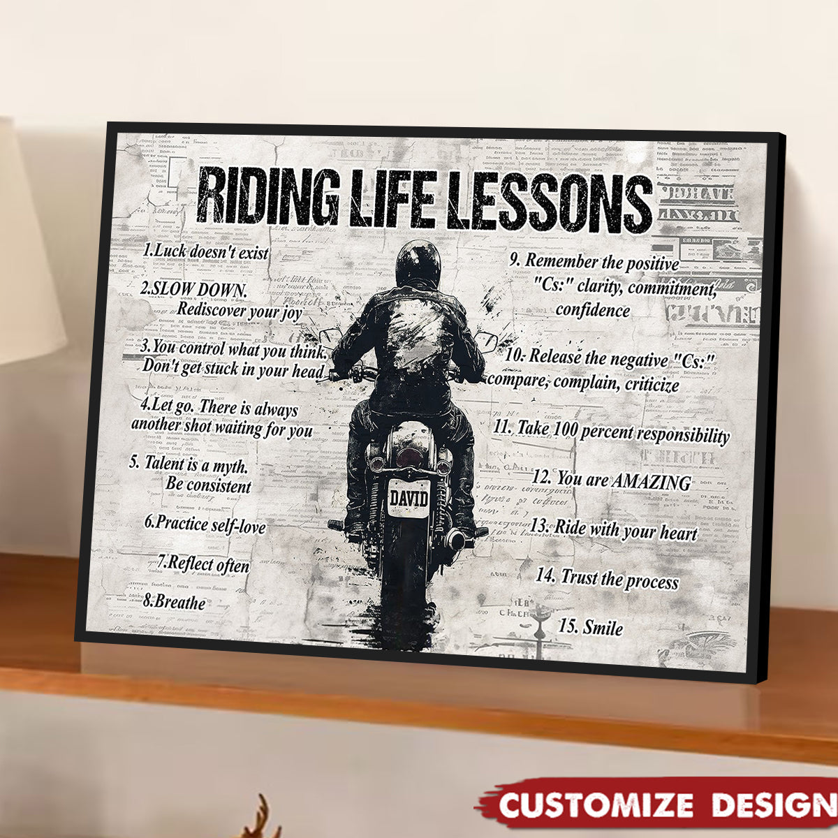 Personalized Motivational Quote Riding Life Lessons Poster - Gift For Biker