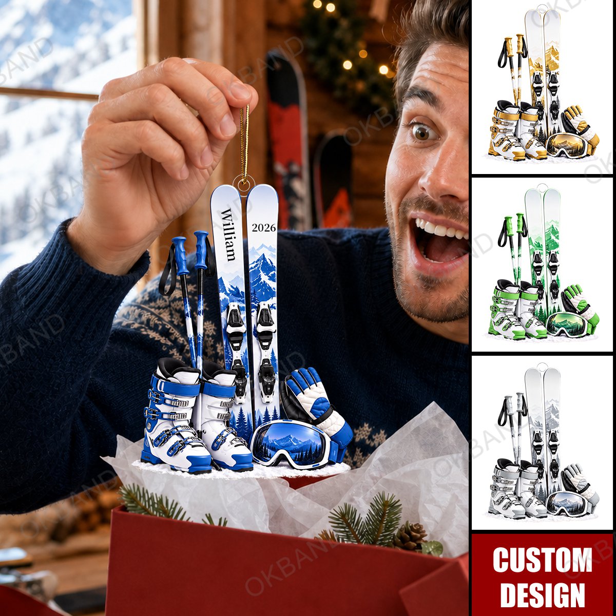 Personalized Skiing Gear Ornament, Skiing Player, Ski Lift Lover Gift