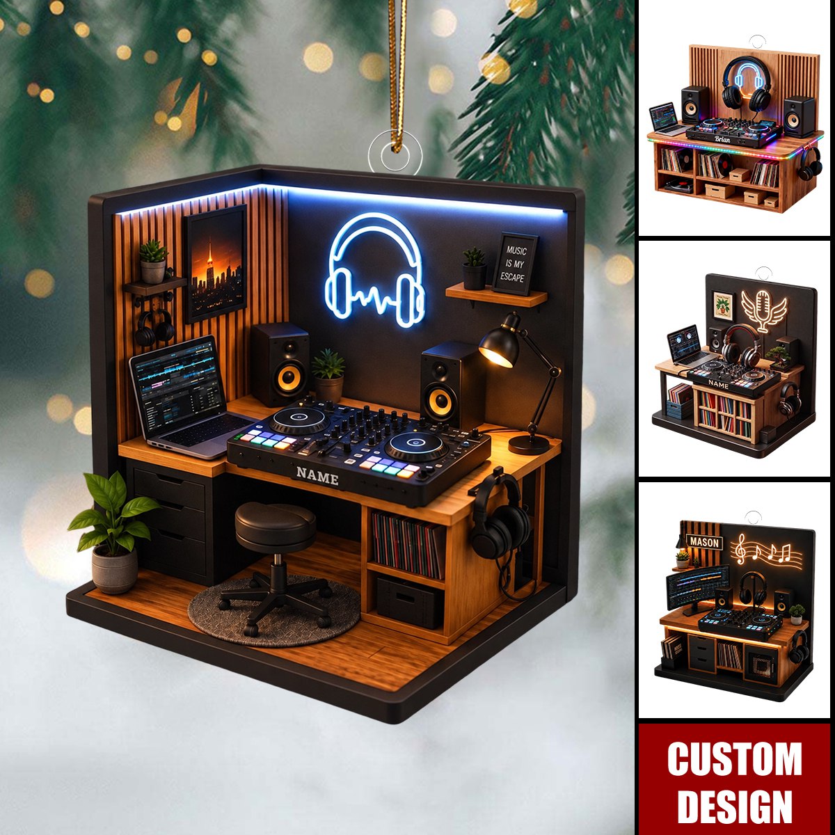 Personalized Music Dj Christmas Ornament, DJ Headphones Keepsake, Controller Turntable Ornament