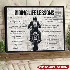 Personalized Motivational Quote Riding Life Lessons Poster - Gift For Biker