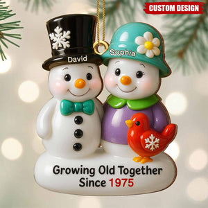 Personalized Growing Old Together Snowman Couple Ornament