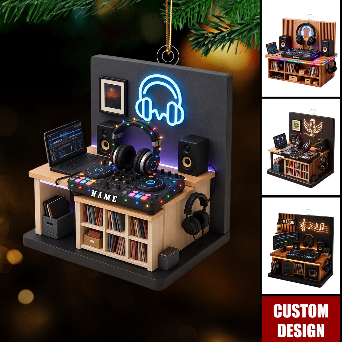 Personalized Music Dj Christmas Ornament, DJ Headphones Keepsake, Controller Turntable Ornament