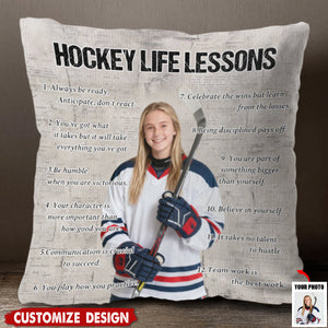 Personalized Hockey Life Lessons Upload Photo Pillow-Gift For Hockey Lovers