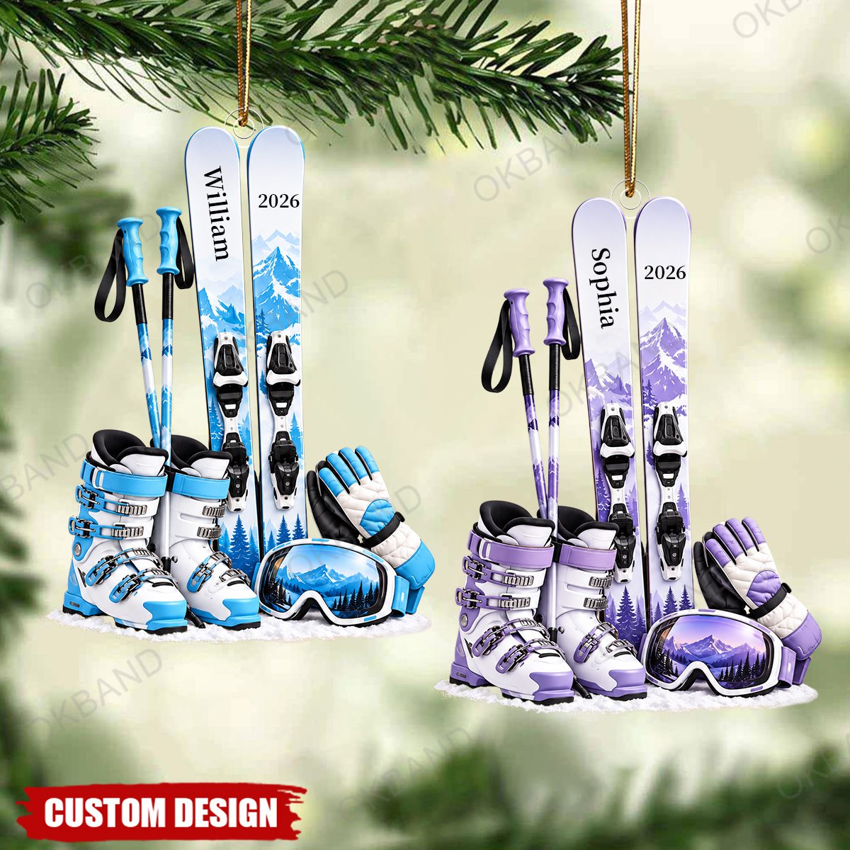 Personalized Skiing Gear Ornament, Skiing Player, Ski Lift Lover Gift