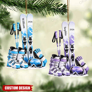 Personalized Skiing Gear Ornament, Skiing Player, Ski Lift Lover Gift