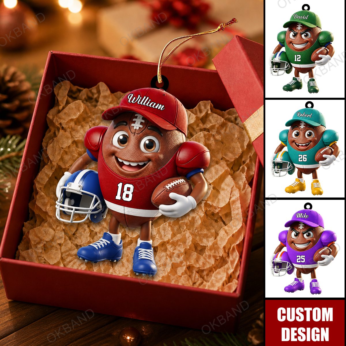 New Release - Personalized Cute American Football Mascot Ornament - Gift for American Football Lover