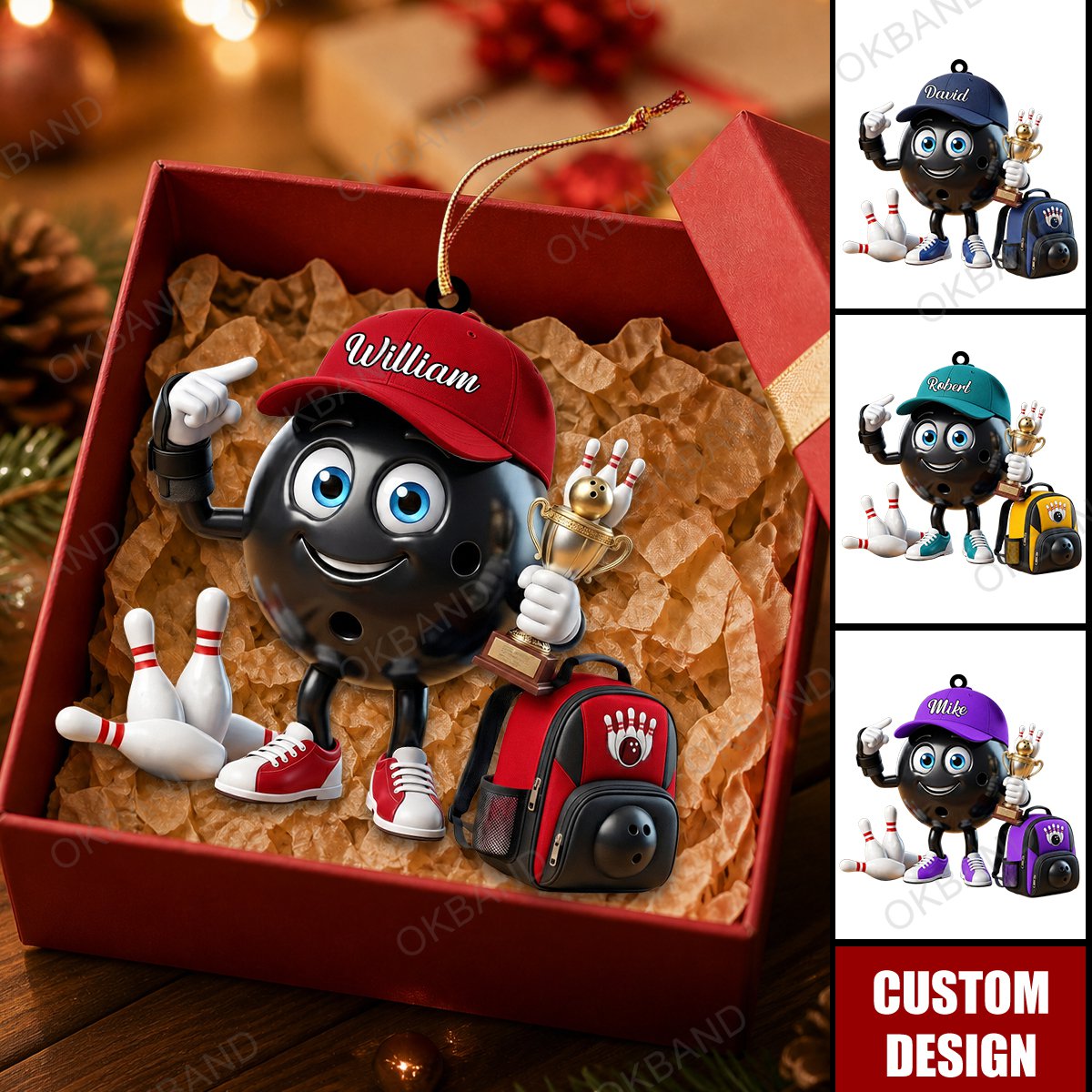 New Release - Personalized Cute Bowling Mascot Ornament - Gift for Bowling Lover