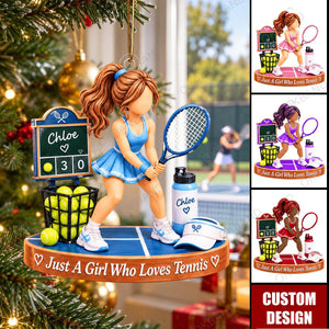 Personalized Tennis Girl Acrylic Christmas Ornament, Tennis Lover Gift