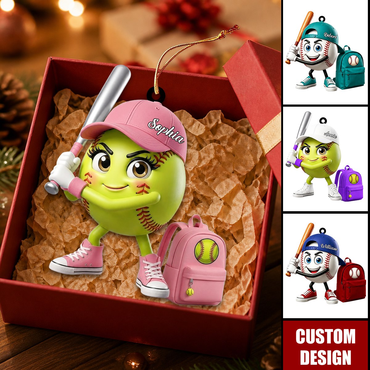 New Release - Personalized Cute Baseball Softball Mascot Ornament - Gift for Baseball Softball Lover