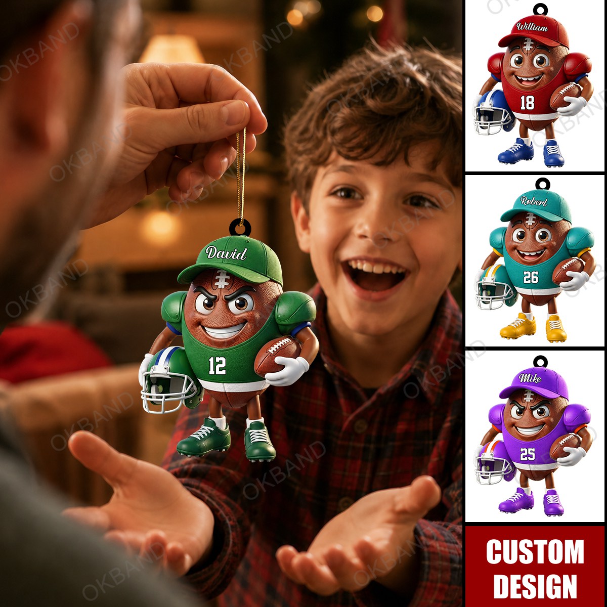 New Release - Personalized Cute American Football Mascot Ornament - Gift for American Football Lover