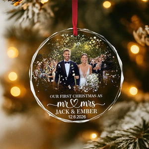 Custom First Christmas Married Ornament, Personalized Couple Photo Wedding Keepsake, Our First Christmas As Mr & Mrs Ornament, Newlywed Gift