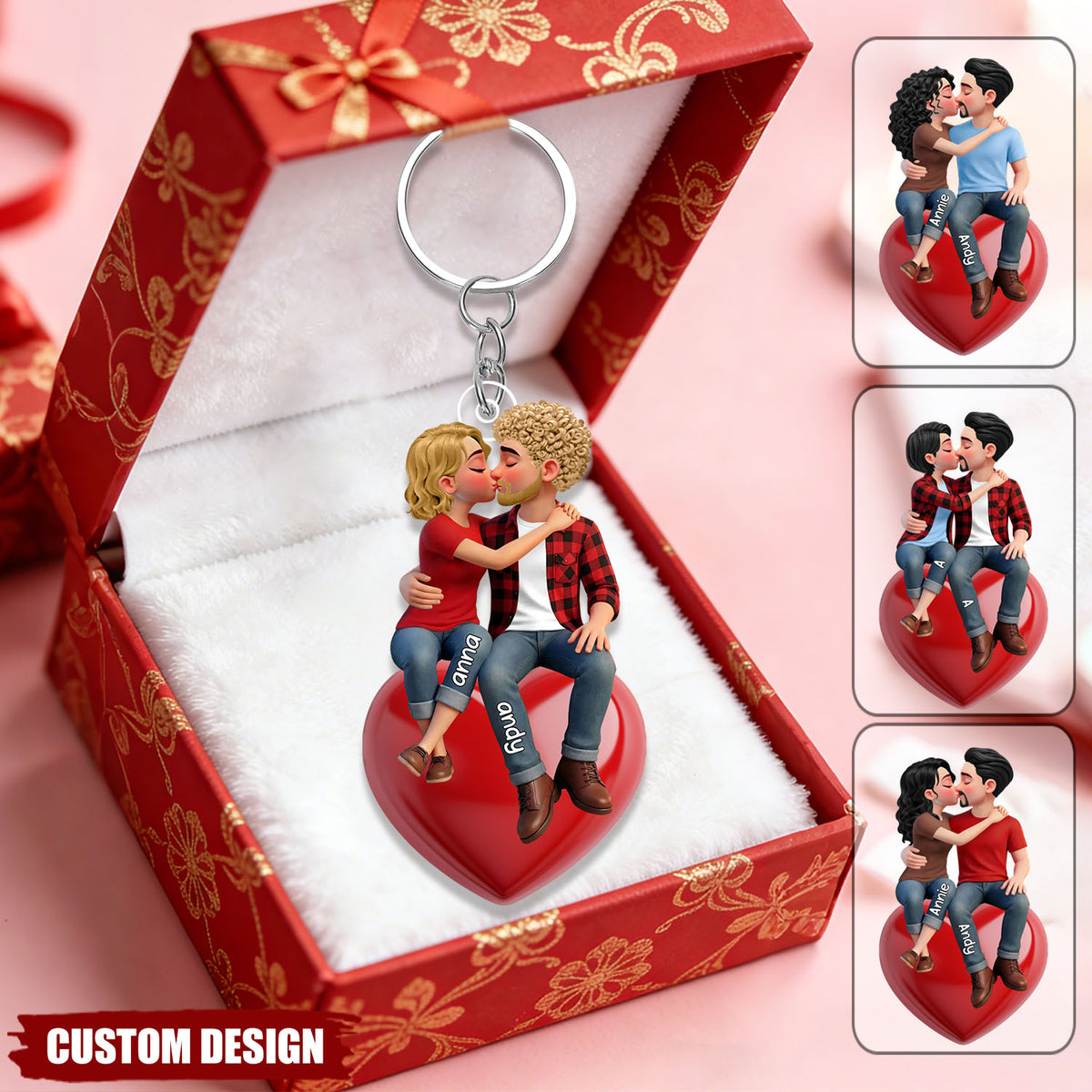 New Release-Everlasting Heart LOVE-Personalized Couple Sitting Kissing Keychain