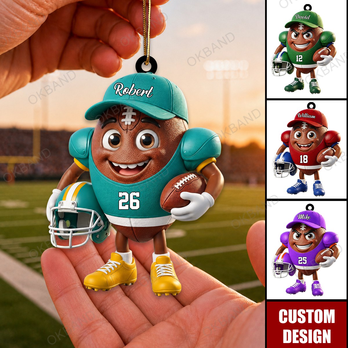 New Release - Personalized Cute American Football Mascot Ornament - Gift for American Football Lover
