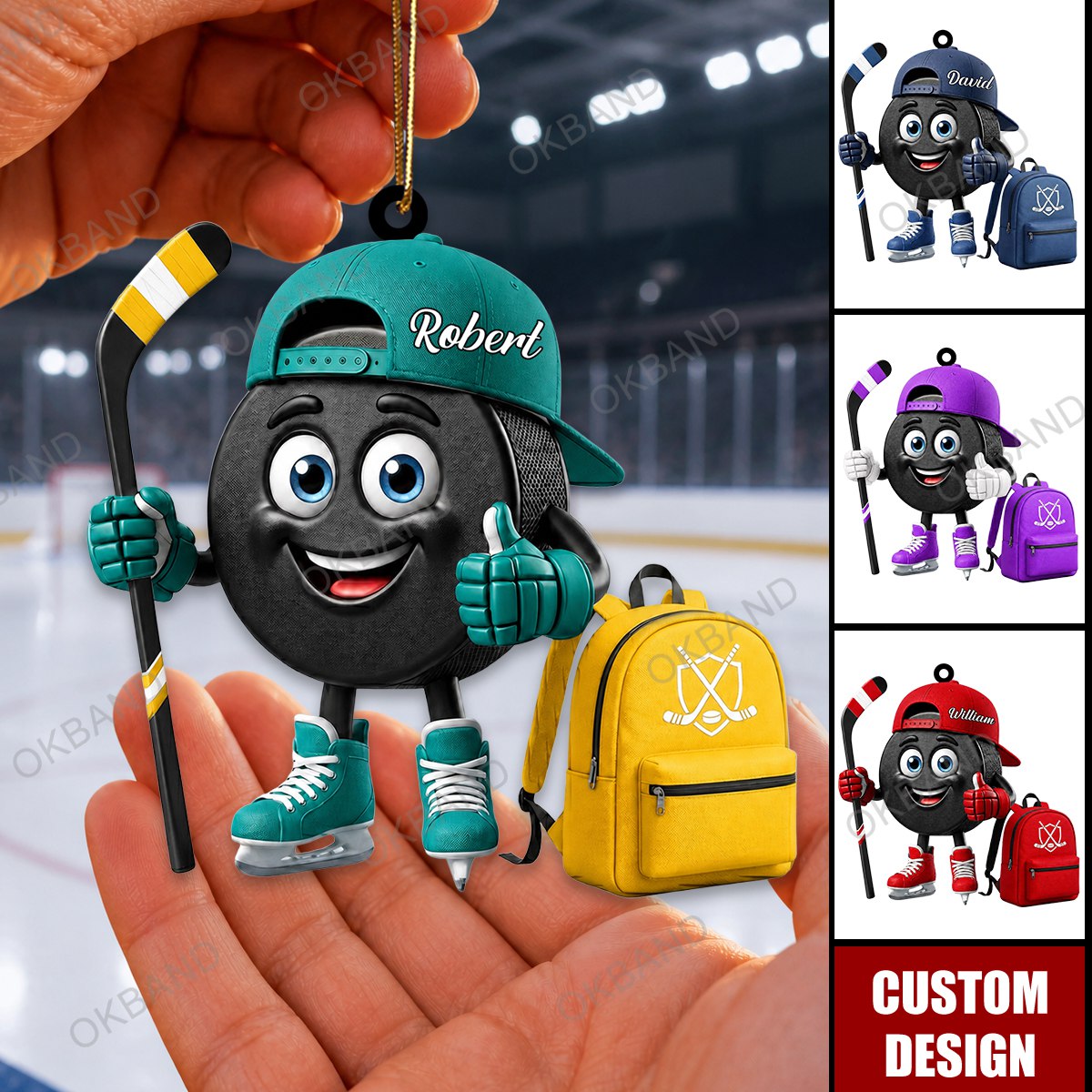 New Release - Personalized Cute Hockey Mascot Ornament - Gift for Hockey Lover