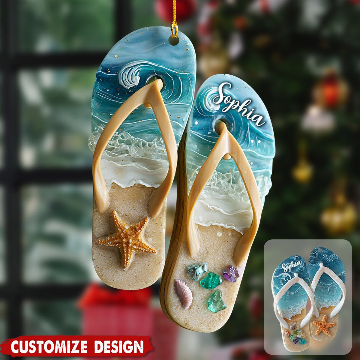 Personalized Flip Flop Sea Christmas Ornament