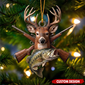 Personalized Hunting Fishing Christmas Ornament, Deer Rifle Bass Gift