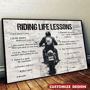 Personalized Motivational Quote Riding Life Lessons Poster - Gift For Biker