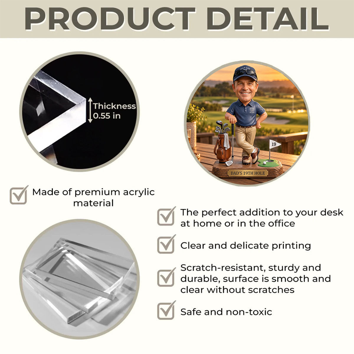 Personalized Golf Dad 2D Acrylic Plaque, Custom Photo Gift For Golf Lovers