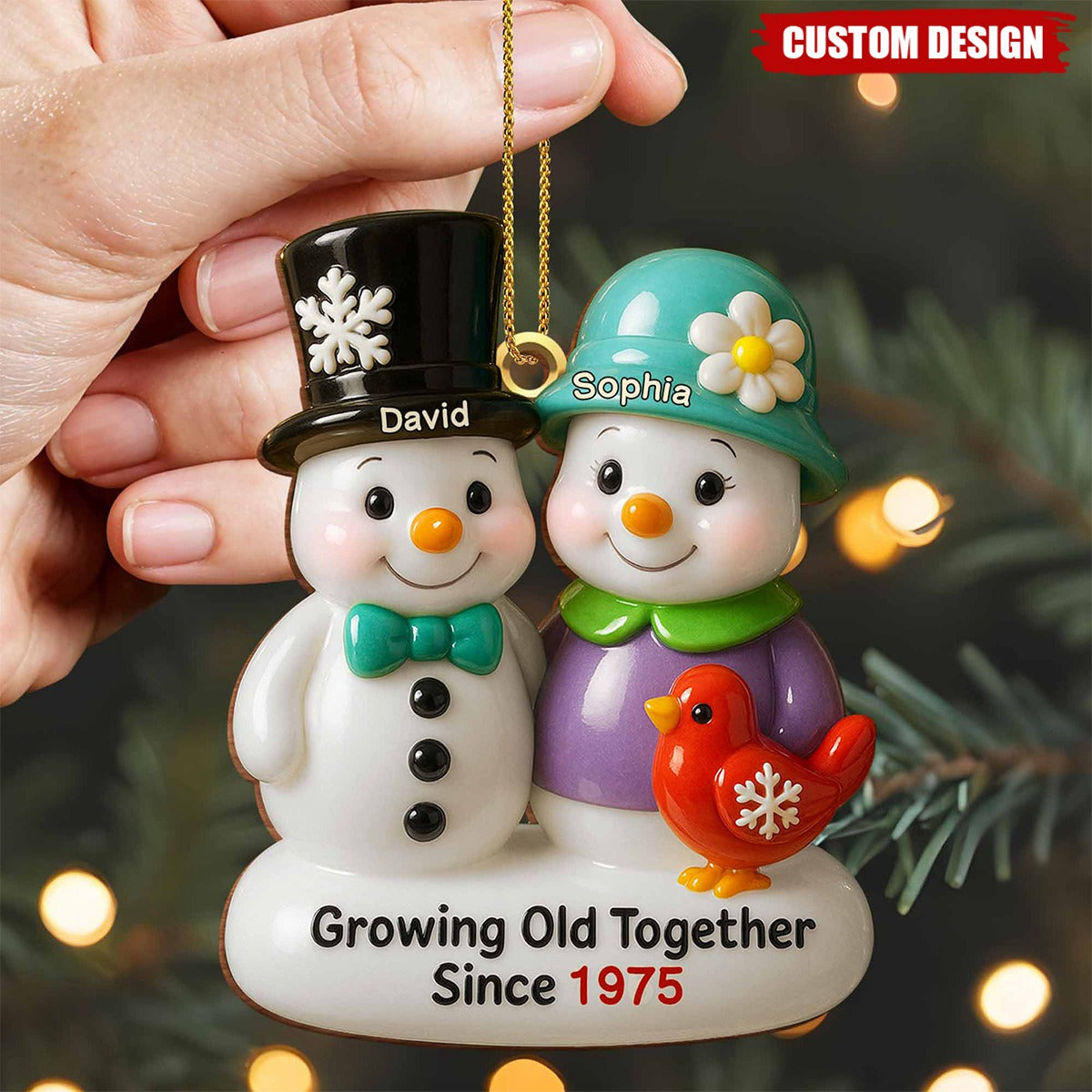 Personalized Growing Old Together Snowman Couple Ornament