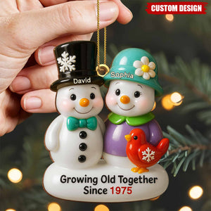 Personalized Growing Old Together Snowman Couple Ornament