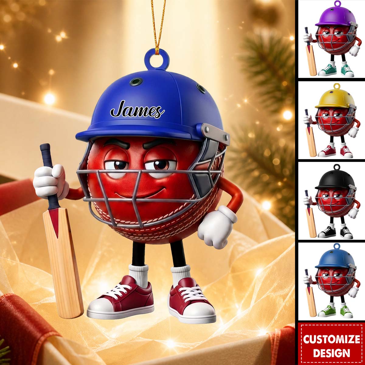 Personalized Cute Cricket Mascot Ornament - Gift for Cricket Lover - New Release