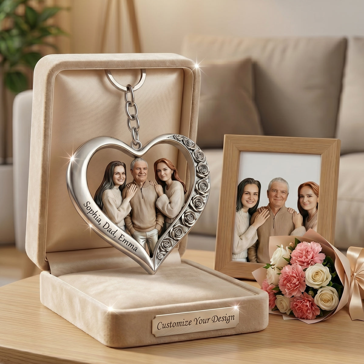 Custom From Any Photo - Personalized Family Shaped Metal Pendant Keychain