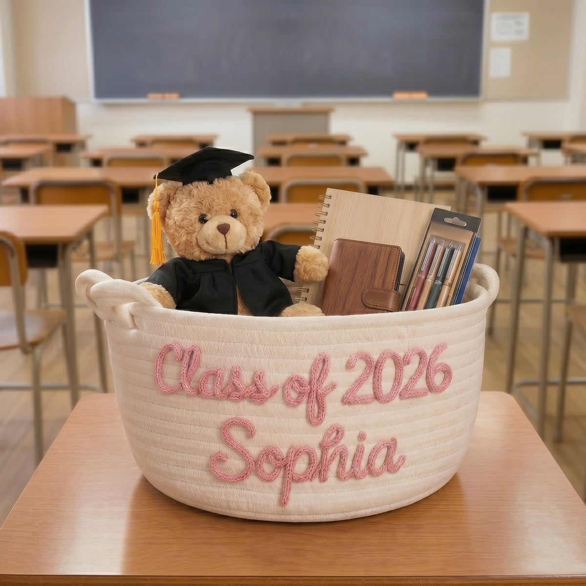 Custom Graduation Storage Bin, Personalized Gift Basket