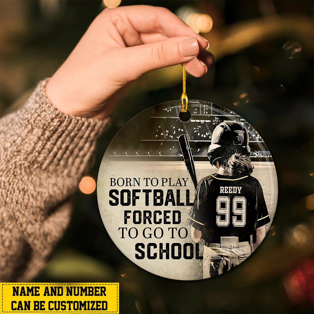 Born To Play Softball Personalized Funny Softball Girl Christmas Ceramic Ornament