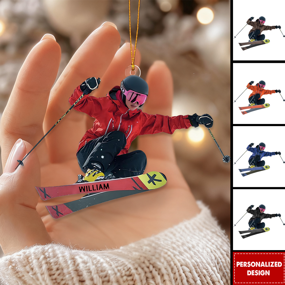 Personalized Skiing Christmas Ornament-Ski Lift Lover Gift