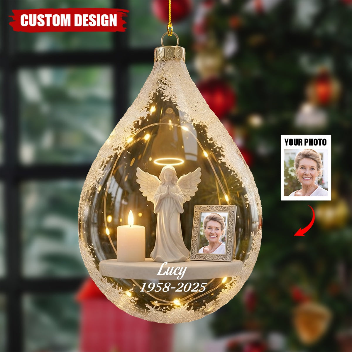Personalized Angel and Candle Memorial Christmas Ornament –Memorial Gift