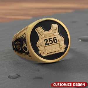 Personalized Police Officer Protect And Serve Signet Ring - Gift For Police Officers