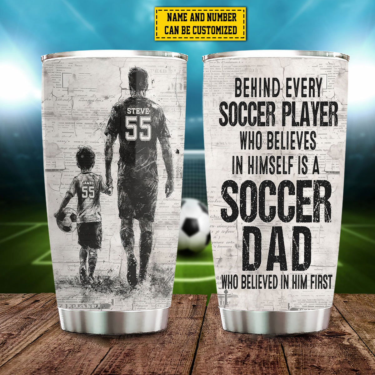 Behind Every Soccer Player-Personalized Soccer Dad Son Stainless Steel Tumbler-Father's Day Gift For Soccer Lovers