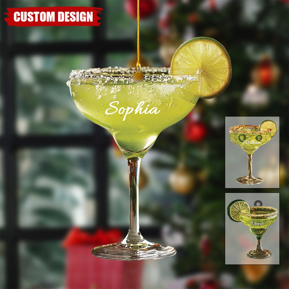 Personalized Margarita Cocktail Acrylic Christmas Ornament,  Bar Drink Gift