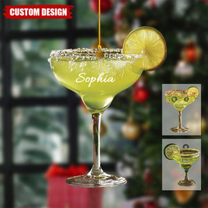 Personalized Margarita Cocktail Acrylic Christmas Ornament,  Bar Drink Gift