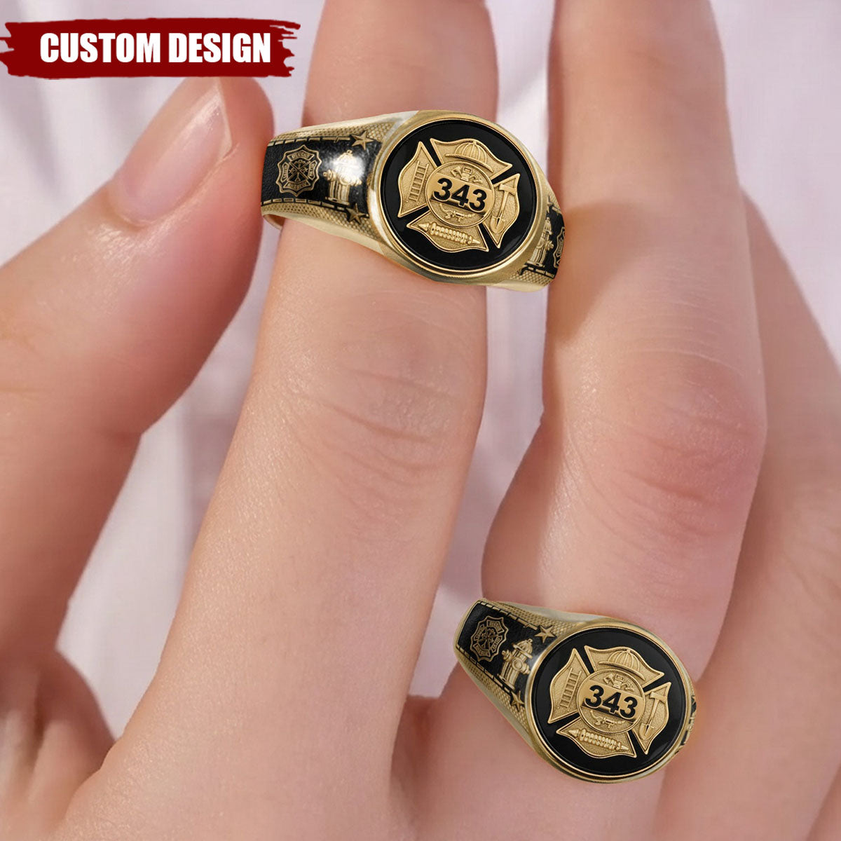 Personalized Strong One Firefighter Signet Ring - Gift For Firefighters