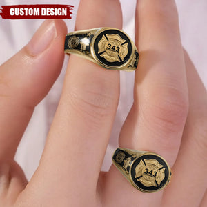 Personalized Strong One Firefighter Signet Ring - Gift For Firefighters