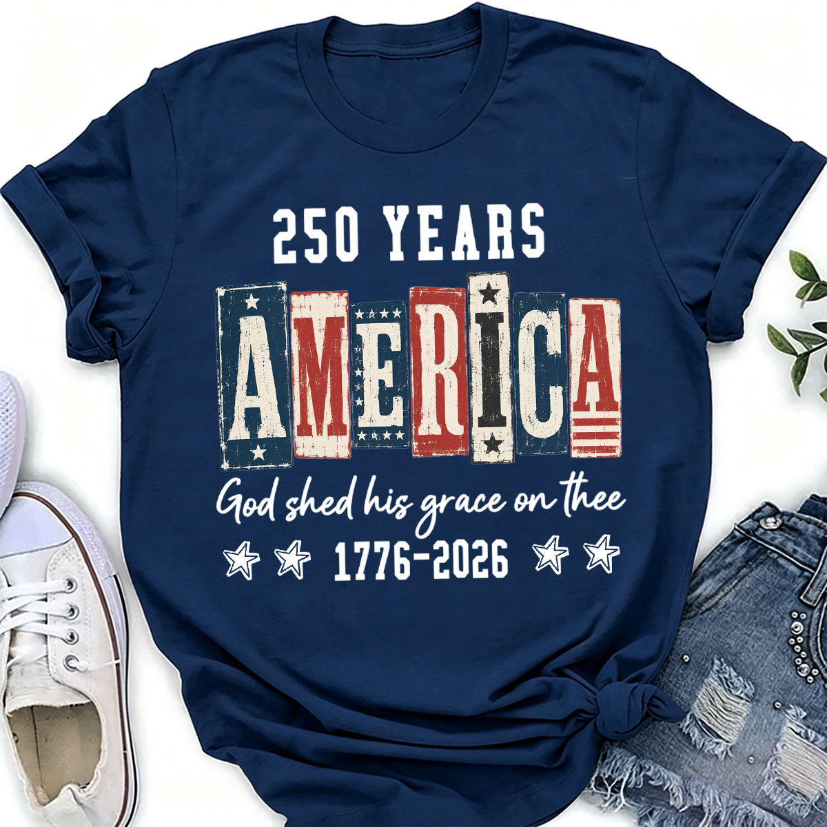 Personalized Patriotic Christian American Flag 250 Years Tee-Gift For Fourth Of July Enthusiasts