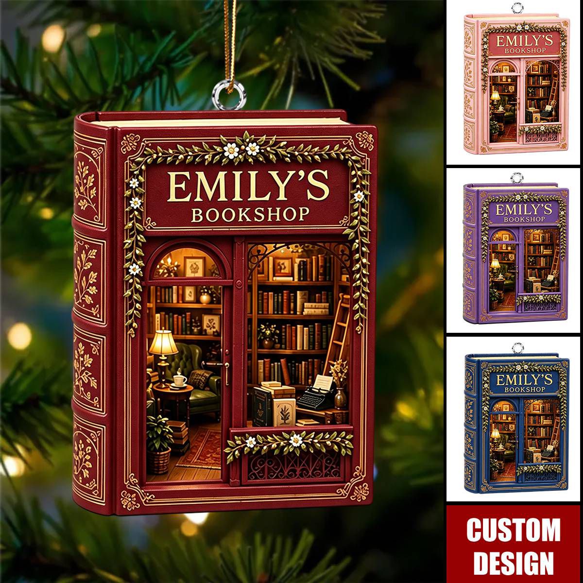 Personalized Reader Bookshop Ornament,Book Lover Gift, Miniature Library Decor