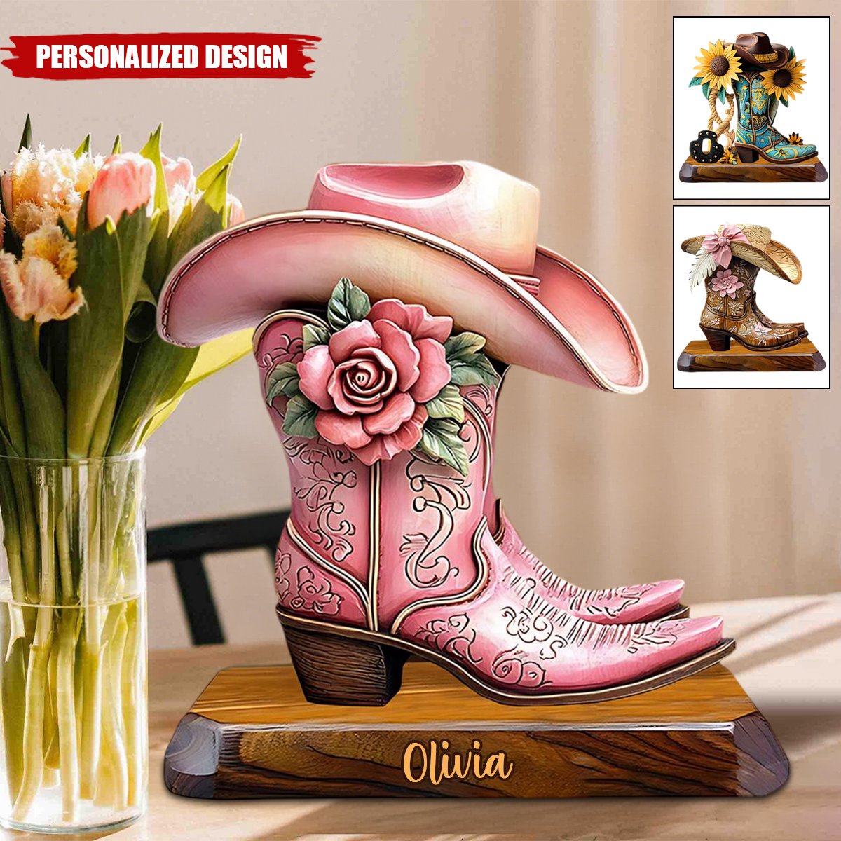 Cowgirl Boots-Personalized Cowgirl Shaped Acrylic Plaque