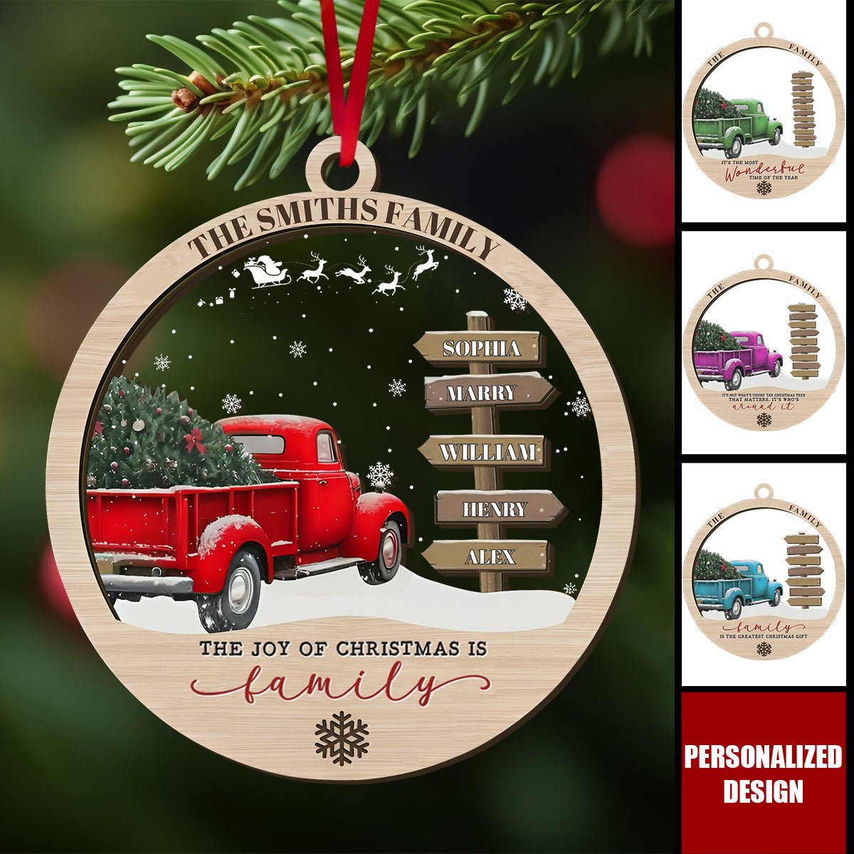 Personalized Family Red Truck Ornament-Farmhouse Christmas Decor