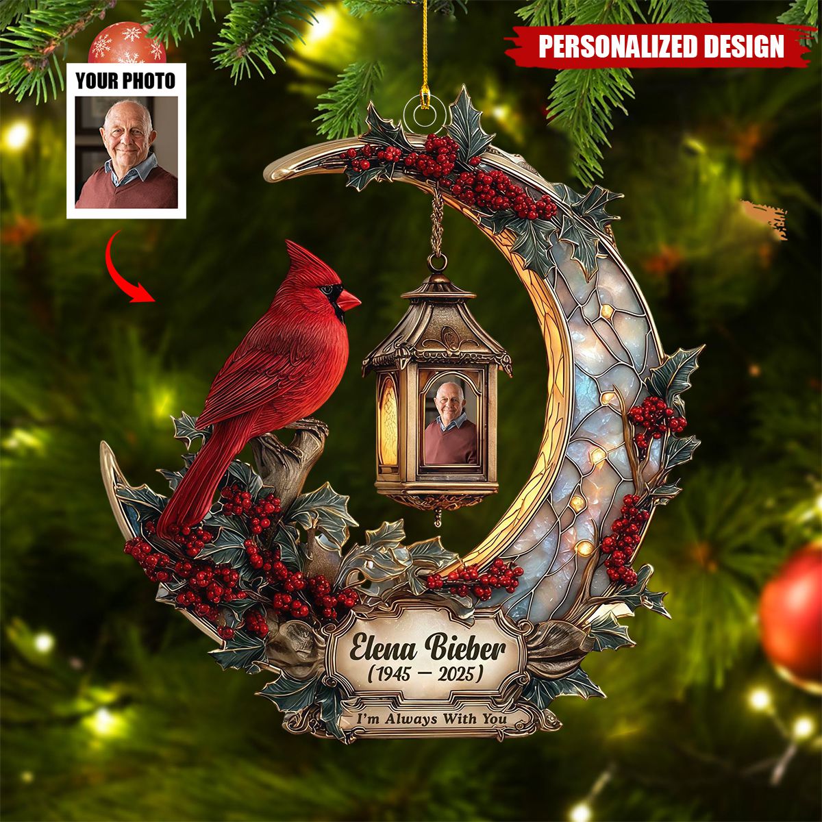 I Am Always With You-Personalized Cardinal Memorial Christmas Ornament