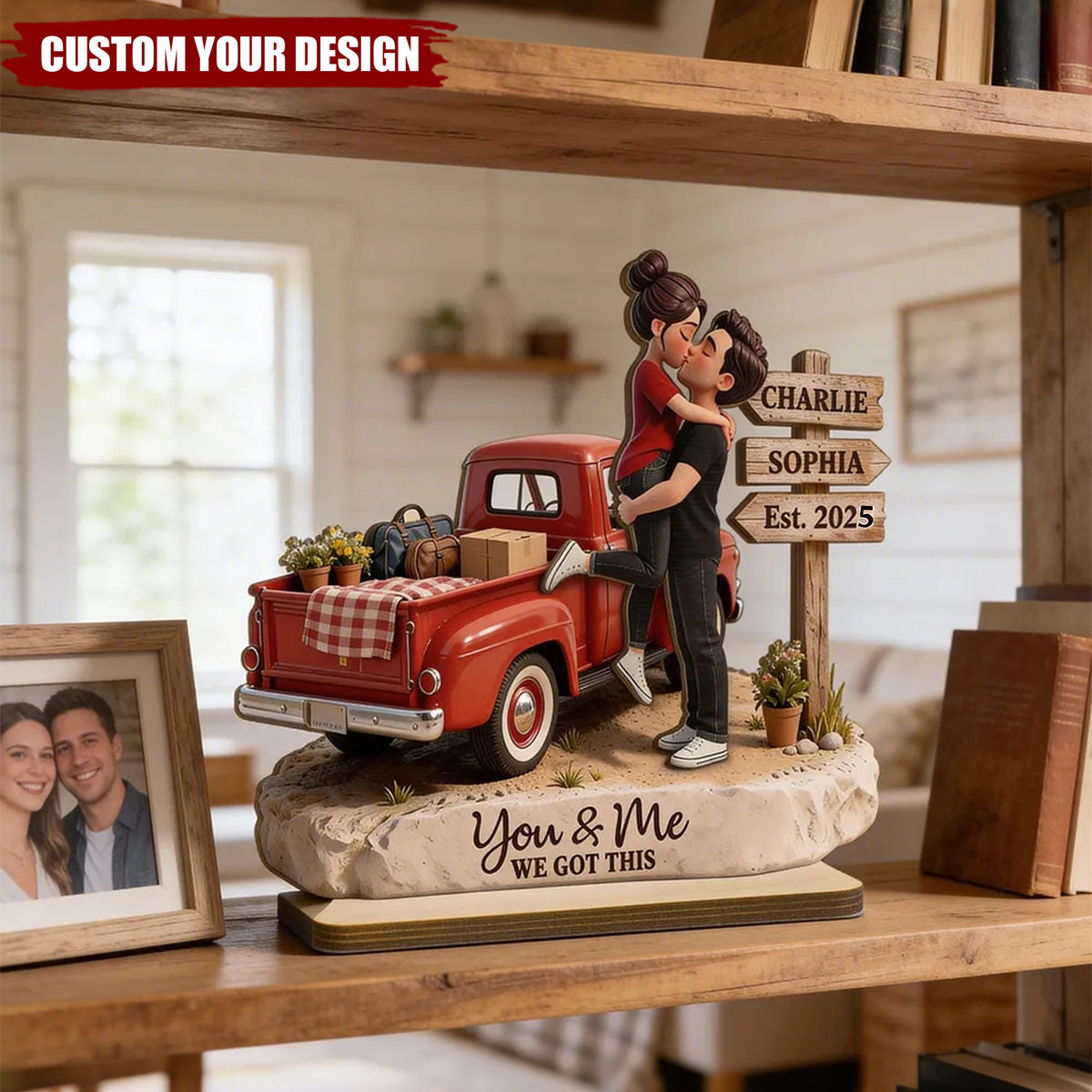 Romantic Couple Pickup Truck Sign Post - Personalized Wooden Plaque - Gift For Couple, Farmhouse Decor