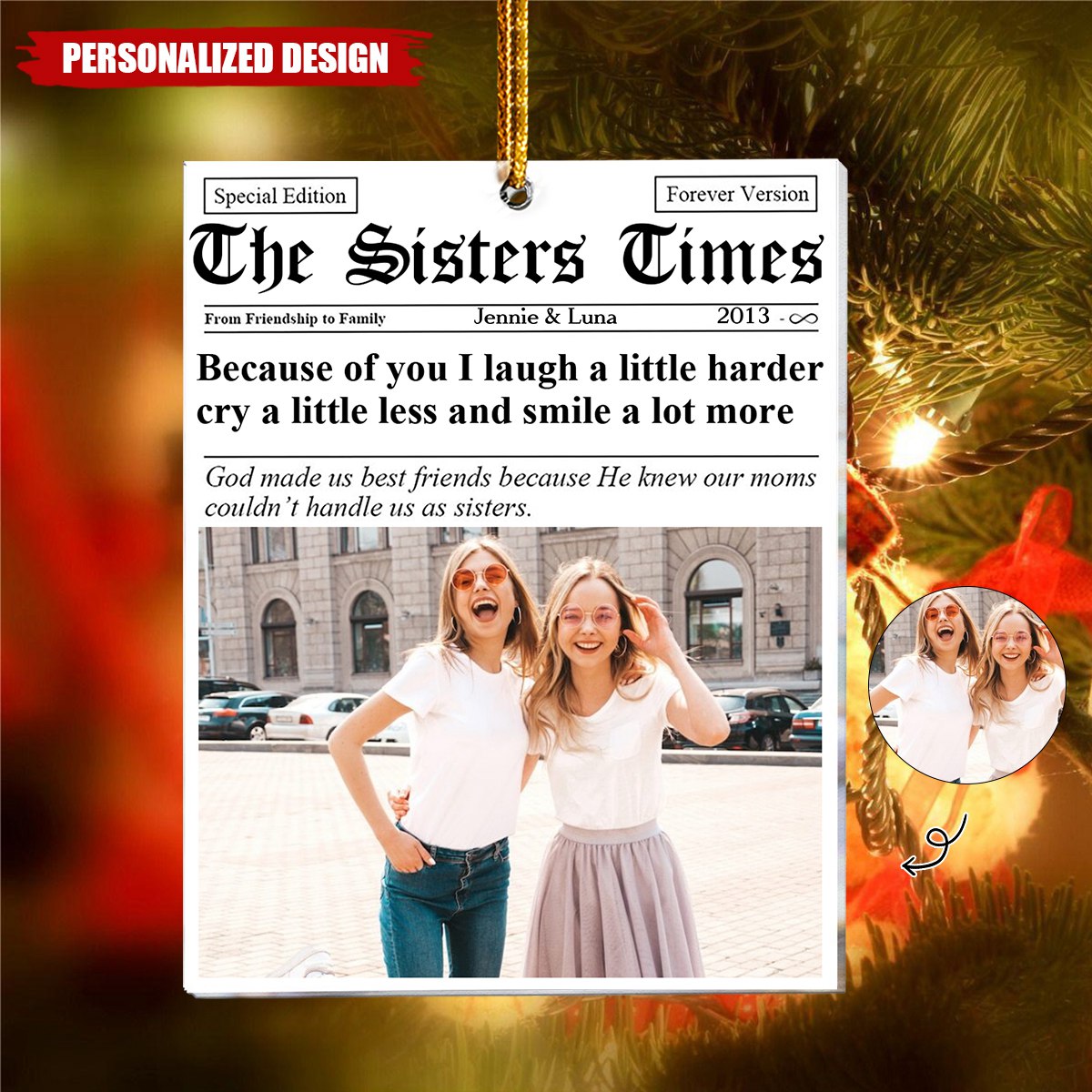 The BFF Times Friendship Gifts Newspaper - Personalized Acrylic Photo Ornament-Gift For Best Friends-2024 New Release