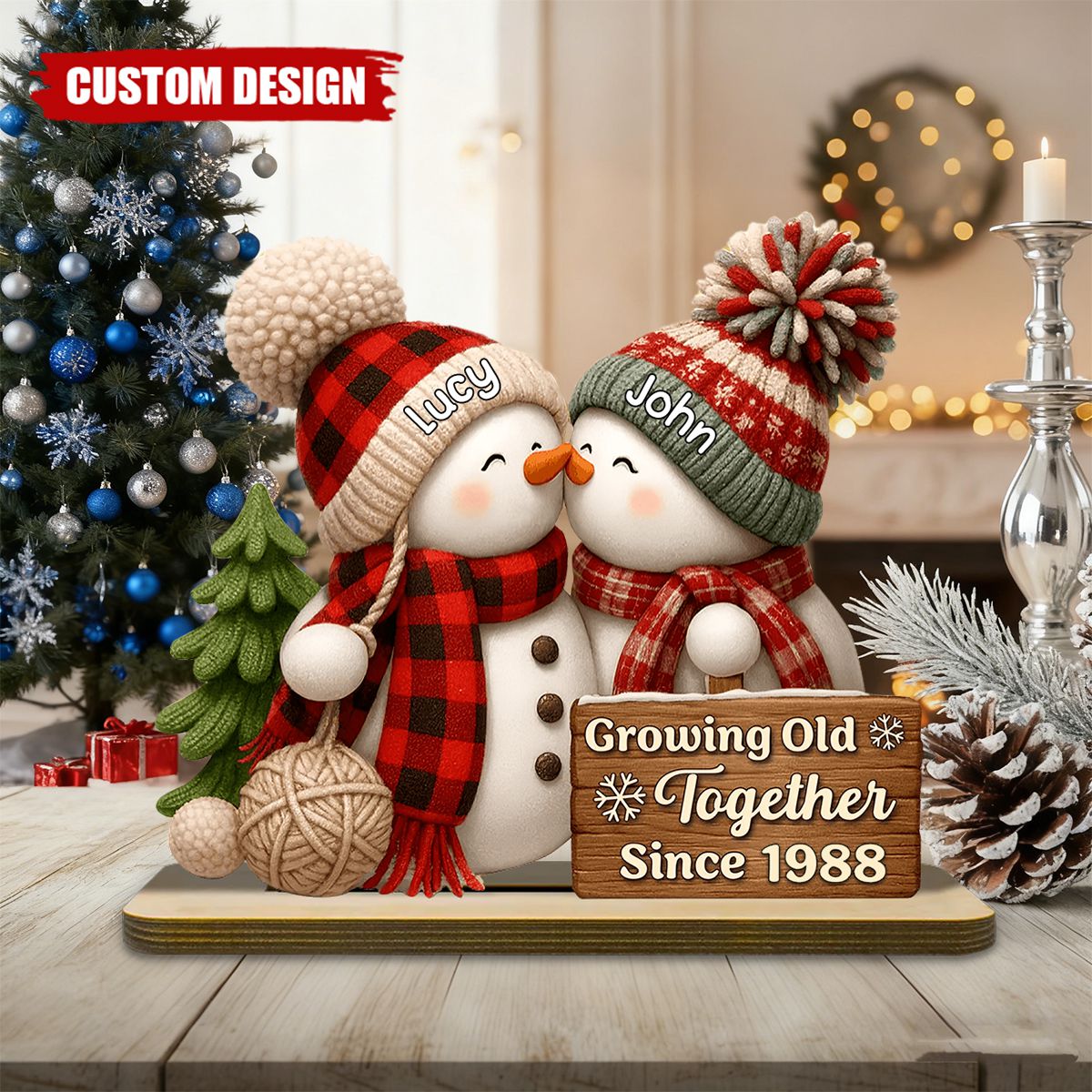 Personalized Snowman Couple Wooden Plaque