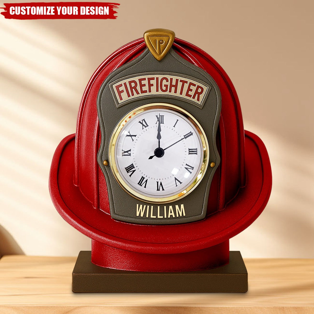 Firefighter Helmet Desk Clock Plaque - Personalized Gifts For Firefighter