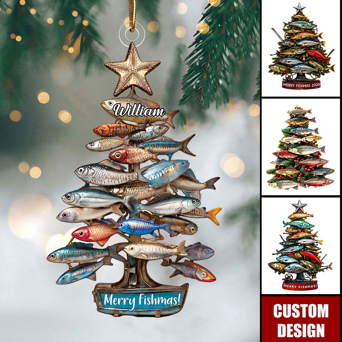 Personalized Merry Fishmas Christmas Ornament, Fishing Lovers Gift