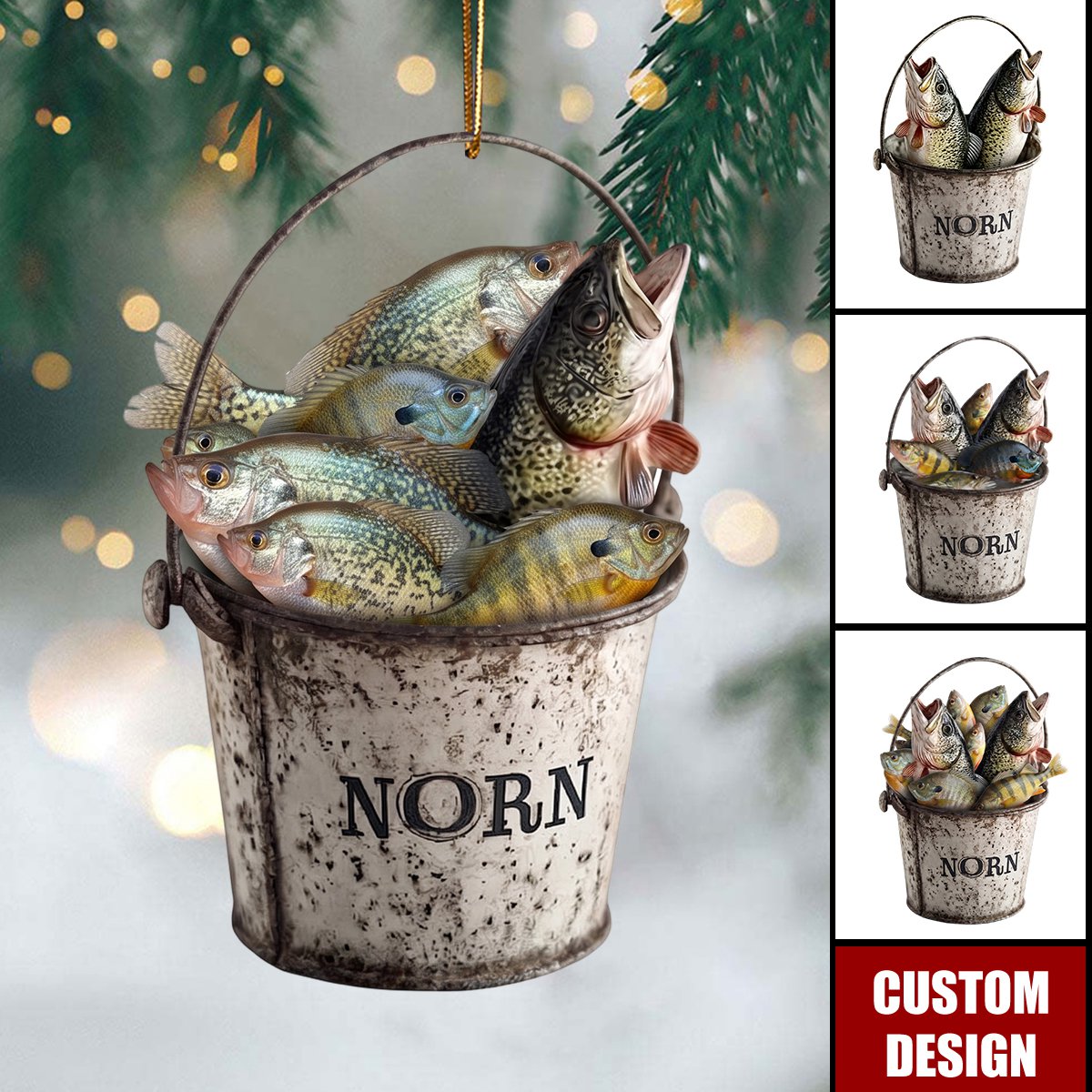 Personalized Fishing Bucket Christmas Ornament,Custom Fisherman Gift